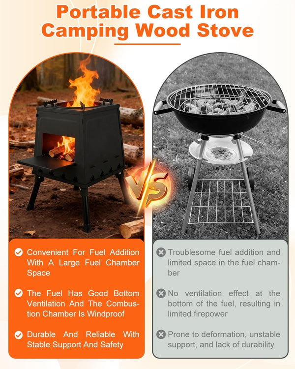 Camping Wood Stove Portable Wood Burning Stove Folding Camp Heat Outdoor Stove