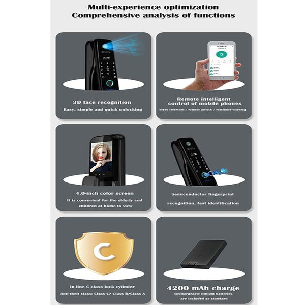 Smart Door Lock Video Voice Intercom Camera Fingerprint Unlock with 14 languages