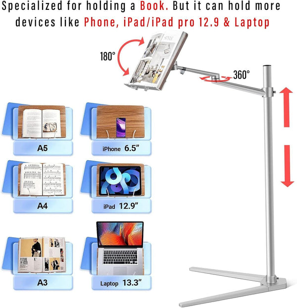 Book Stand for Reading Hands-Free Holder for Laptop Tablet Rotated and Liftted
