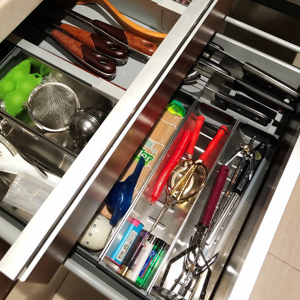 Drawer Organiser Stainless Steel Kitchen Cabinet Cutlery Utensil Holder Tray