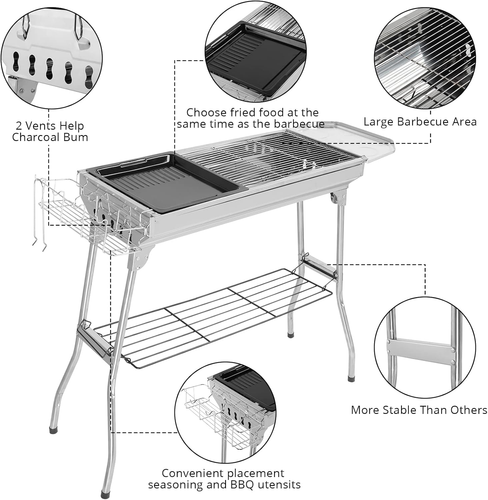 Outdoor Stainless Steel Charcoal Grill Barbecue Tool Folding Cooking Stove