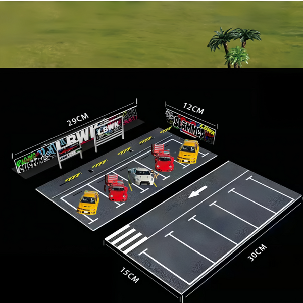 1:64 Diorama Open Air Car Parking Lot Model LED Lighting Car Garage Scene Model