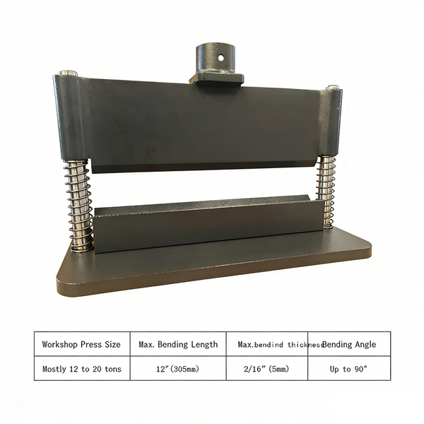 12" Press Brake Attachment For Standard 12/20 Ton Hydraulic Shop Press Machine