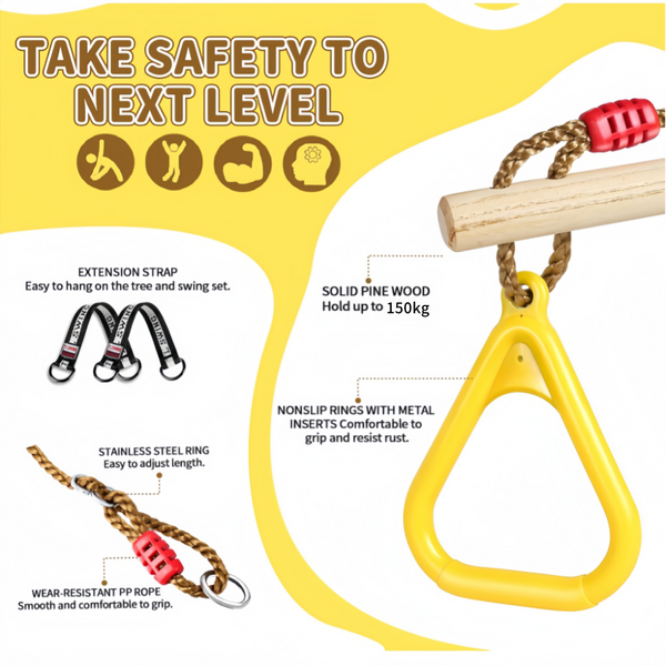 Wooden Swing Children's Swing with Adjustable Rope Swing Set Indoor & Outdoor