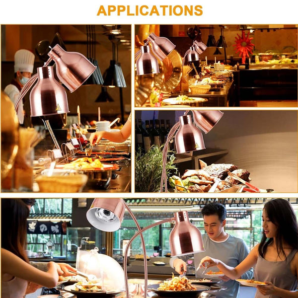Food Heat Lamp 2 Head Stainless Steel Commercial Food Warmer Lamp 540° Rotation