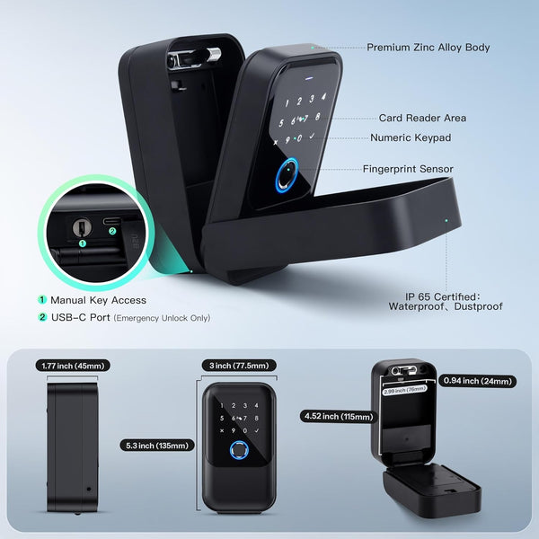 Smart Key Lock Box Fingerprint Waterproof Key Safe TT-Lock APP for Airbnb Home