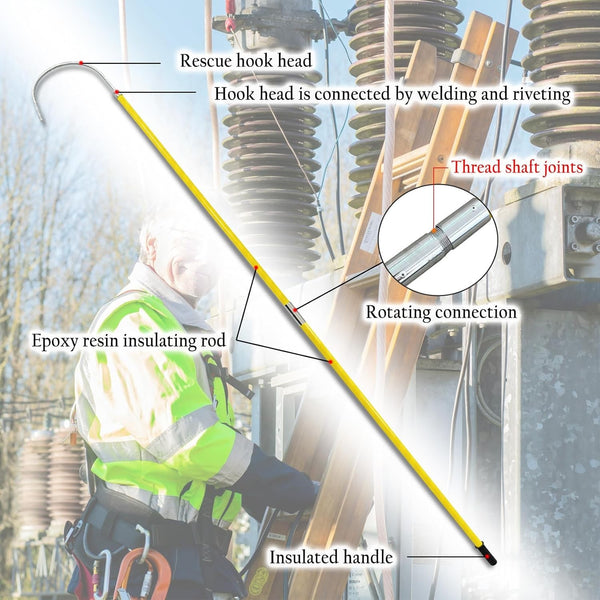 Electrical Insulated Rescue Hook High Voltage Fiberglass General Safety  2m