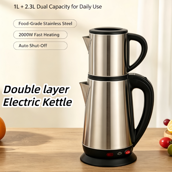 2000W Stainless Steel Electric Kettle With Filter Fast Boil Auto OFF 1L+2.3L