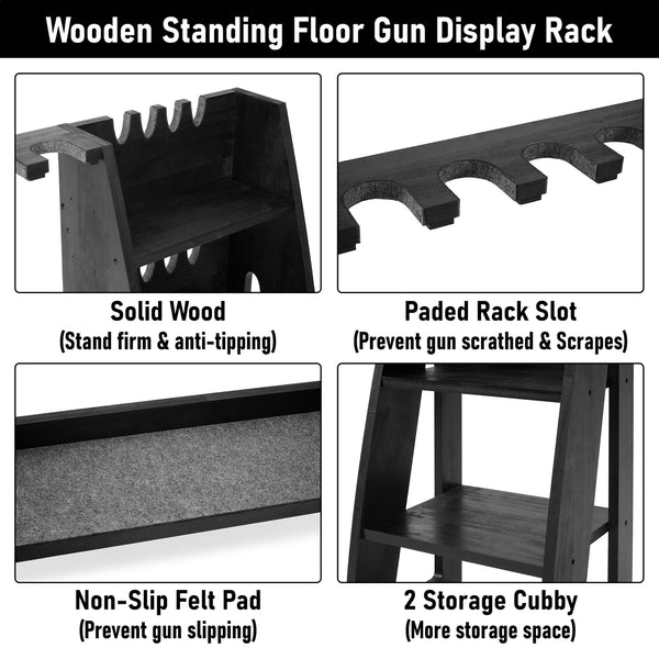 10-Slot Standing Rifle Gun Rack Shotgun Firearm Home Storage Display Wooden Rack