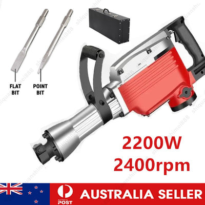 2200W Electric Jack Hammer Drills Aluminium Hammer Drill Demolition w/Iron Box