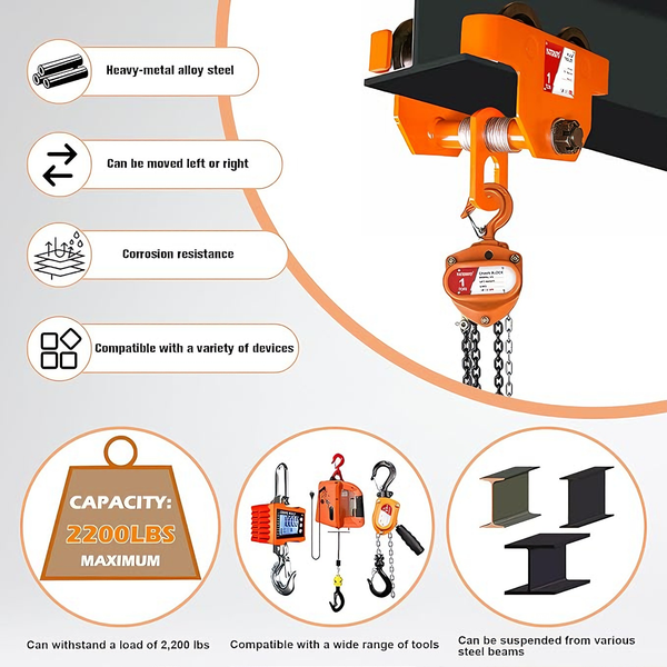 1T Crane Pull / Push Type I Bar Beam Track Girder Trolley Girder Trolley + Chain