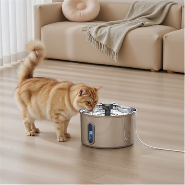 3.2L Pet Stainless Steel Water Fountain Dog Cat Drinking Dispenser Filter Feeder