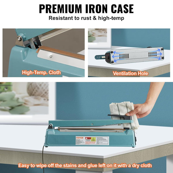 200/300/400mm Impulse Heat Sealer Plastic Bag Sealing Machine Metal Bag Sealer
