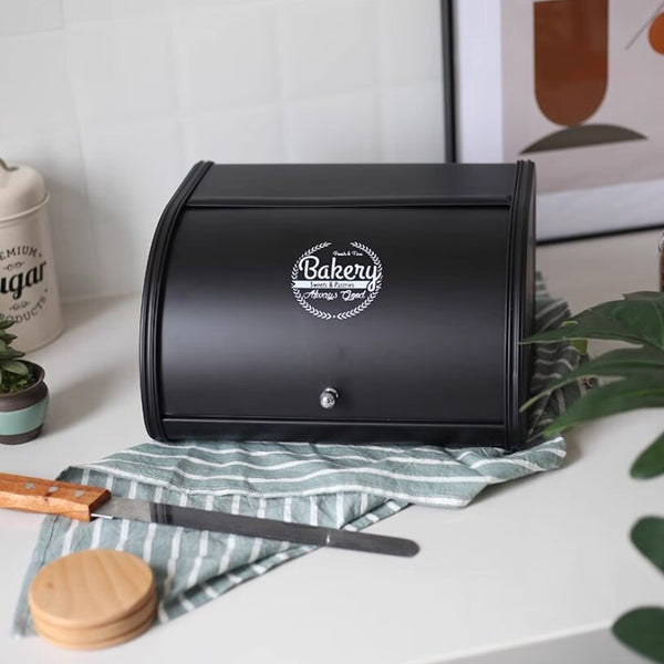 Metal Bread Bin Loaf Box Kitchen Food Storage Containers with Roll Top Lid