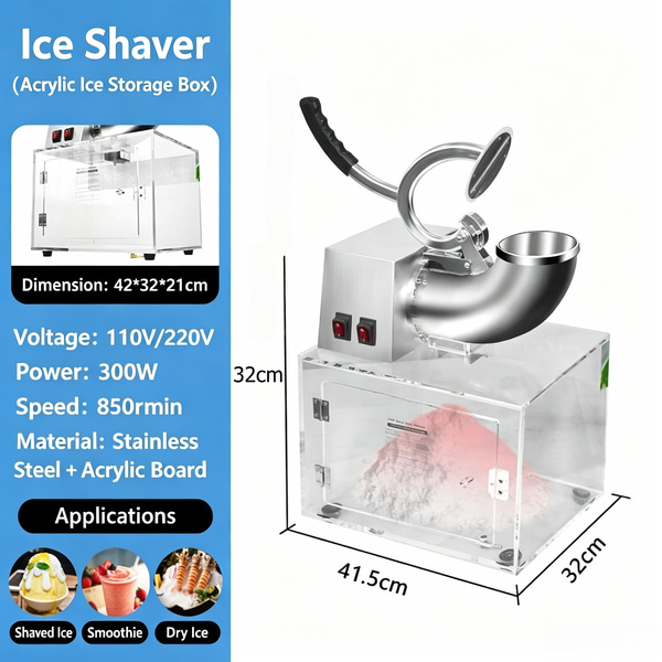 200W Electric Ice Shaver Machine Snow Cone Machine  Acrylic Crushed Ice Maker