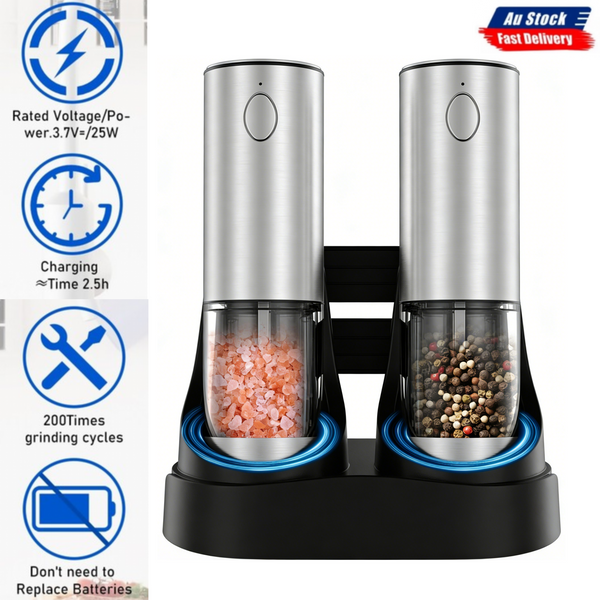 2pcs Electric Salt And Pepper Grinder Set Rechargeable Auto Mill w/Charging Base