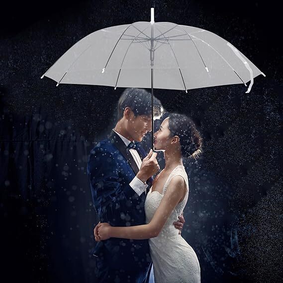 10PCS Transparent Umbrella Clear Dome Waterproof Semi-Automatic Umbrellas Party