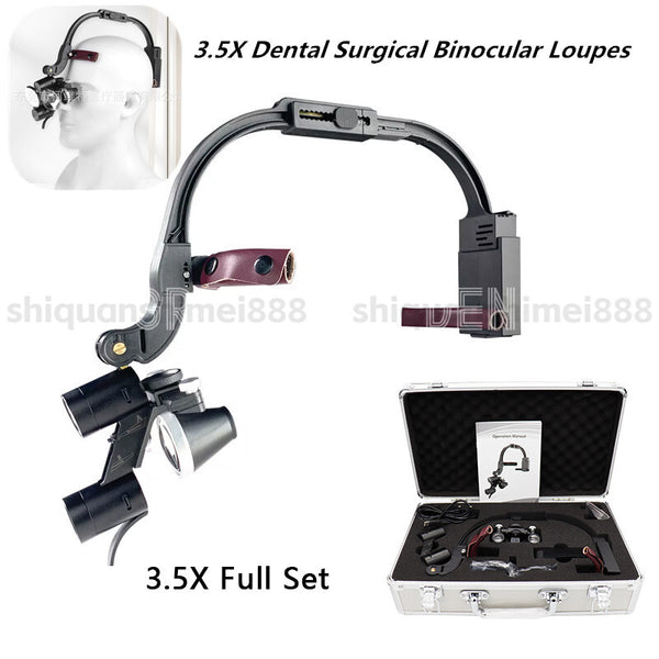Dental Loupes With Light 3.5X420mm Magnifying Glass Binoculars Angle Adjustable