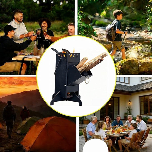 Collapsible Rocket Stove Wood Burning Fire Camping Stove for Outdoor Cooking