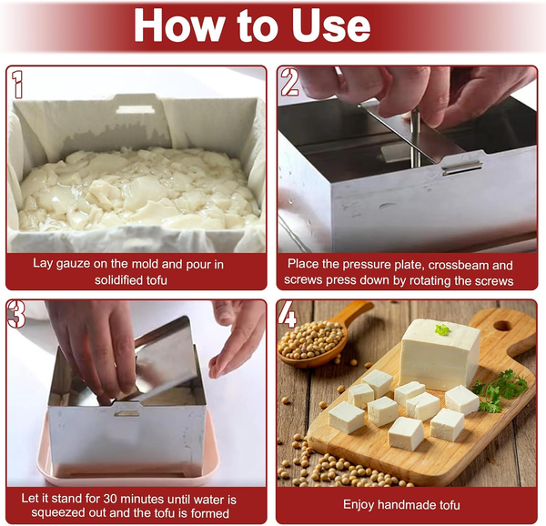 Tofu Press Kit Food Grade Stainless Steel Tofu Maker Pressure Adjustable 16x12x9