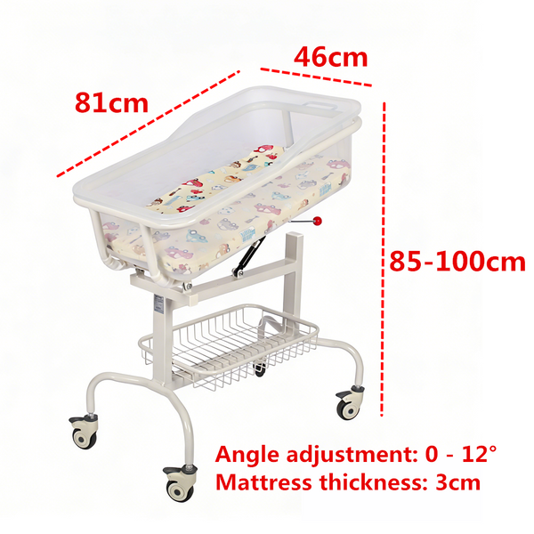 Clear Baby Bassinet Anti-Reflux Hospital Cot Newborn Crib w/ Wheels & Storage