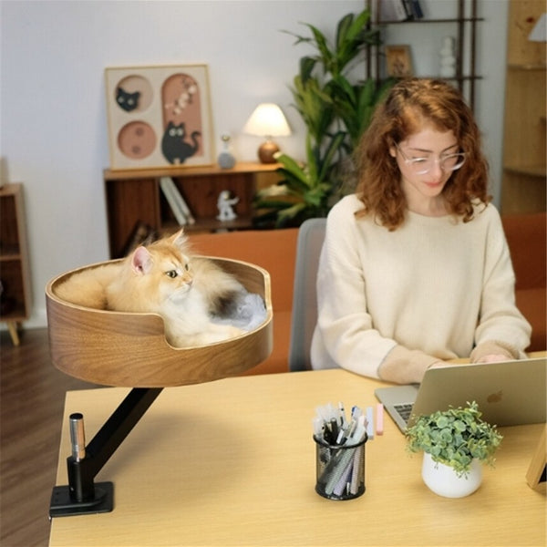 Adjustable Cat Desk Bed Wooden Suspension Desktop Cat Bed For Home Study Rooms