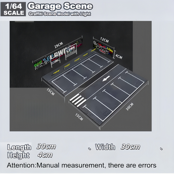 1:64 Diorama Open Air Car Parking Lot Model LED Lighting Car Garage Scene Model