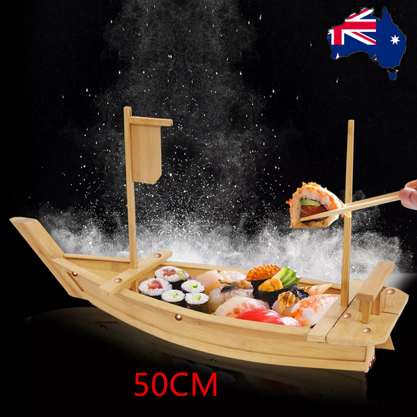Serving Sushi Boat Tray Platter 50CM Wooden Bamboo Nautical Decor Food Display