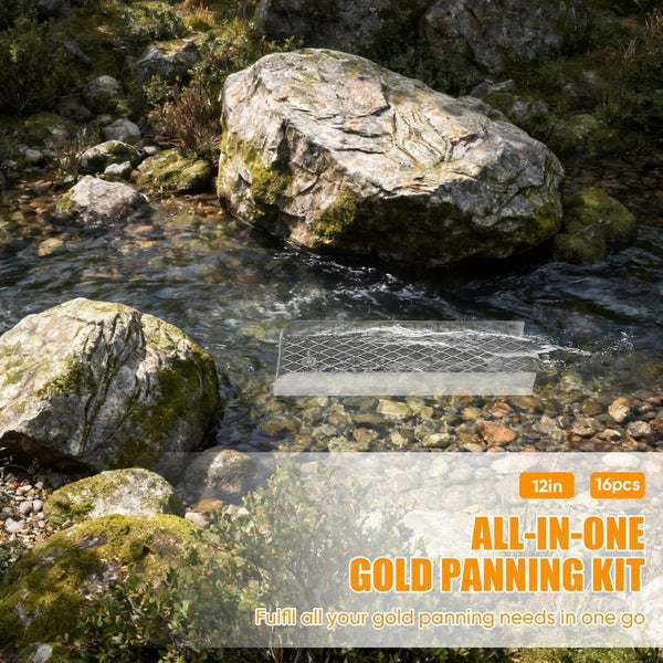 Gold Panning Kit With Sluice Box 12" Aluminum Mini Gold Mining Equipment 16PCS