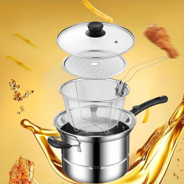 Pasta Noodle Cooking Pot Stainless Steel Fryer Steamer Pot Chip Frying Basket