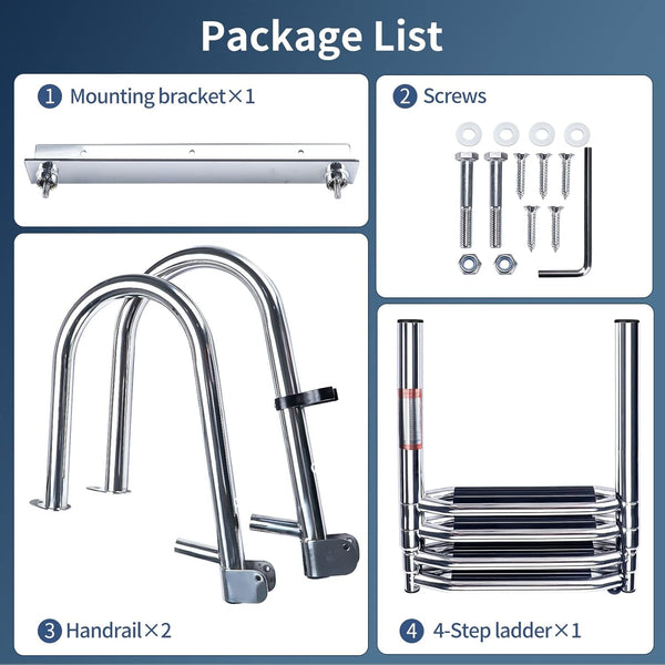 4 Steps Boat Ladder Telescoping Telescopic Yacht/Pontoon Ladder Boarding Ladder
