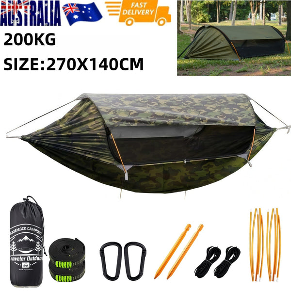Hanging Hammock Outdoor Garden Travel Beach Swinging Bed Camping with Sunshade