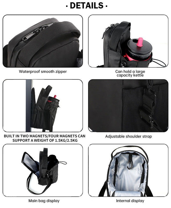 15*11*25CM Gym Magnetic Bag  w/Phone Pocket Portable Water Bottle Bag Holder