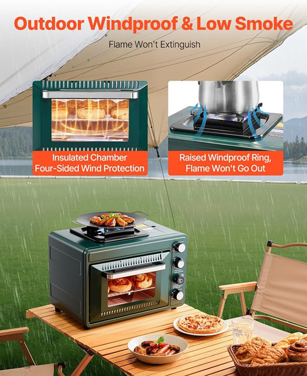 2-in-1 Outdoor Oven Portable Camping Cooking Stove Butane Canister Compatible