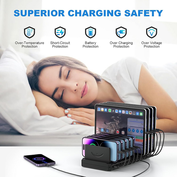 10 Port USB Charge Hub Station Multi-Device Charging Dock for Phones iPad Tables