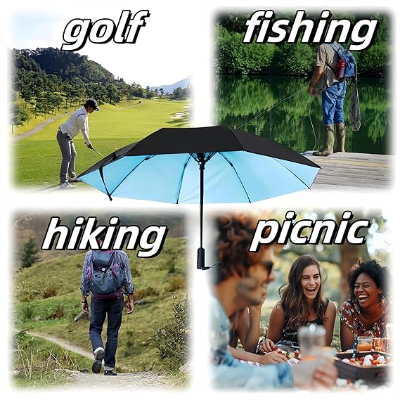 Rechargeable Misting Fan Umbrella For Sun & Rain Outdoor Adjustable 2-speed