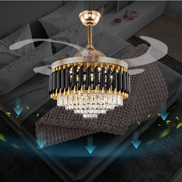 Crystal Chandelier with Fan Remote Control Dimmable 6-Speed 42" Ceiling Fan Lamp