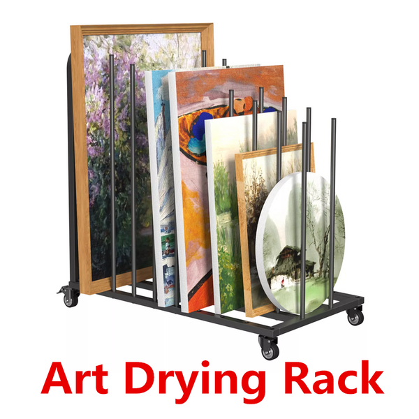 Art Drying Rack Metal Canvas Rack Art Storage with Handle & Caster Wheels Black