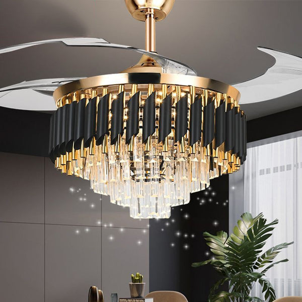 Crystal Chandelier with Fan Remote Control Dimmable 6-Speed 42" Ceiling Fan Lamp