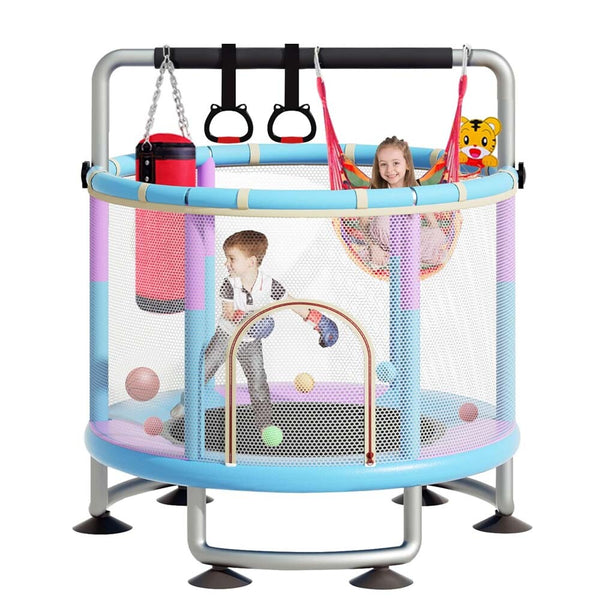 60" Kids Trampoline Adjustable Toddler Trampoline With Protection Net And Toys
