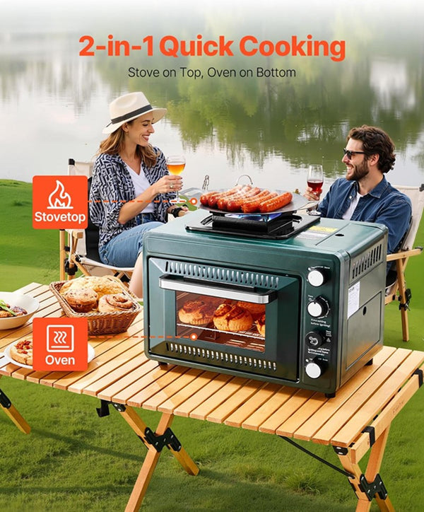 2-in-1 Outdoor Oven Portable Camping Cooking Stove Butane Canister Compatible