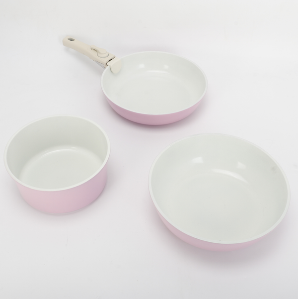 11Pcs Pink pots and Pans Set Removable Handle Nonstick Cookware Set Space Saving