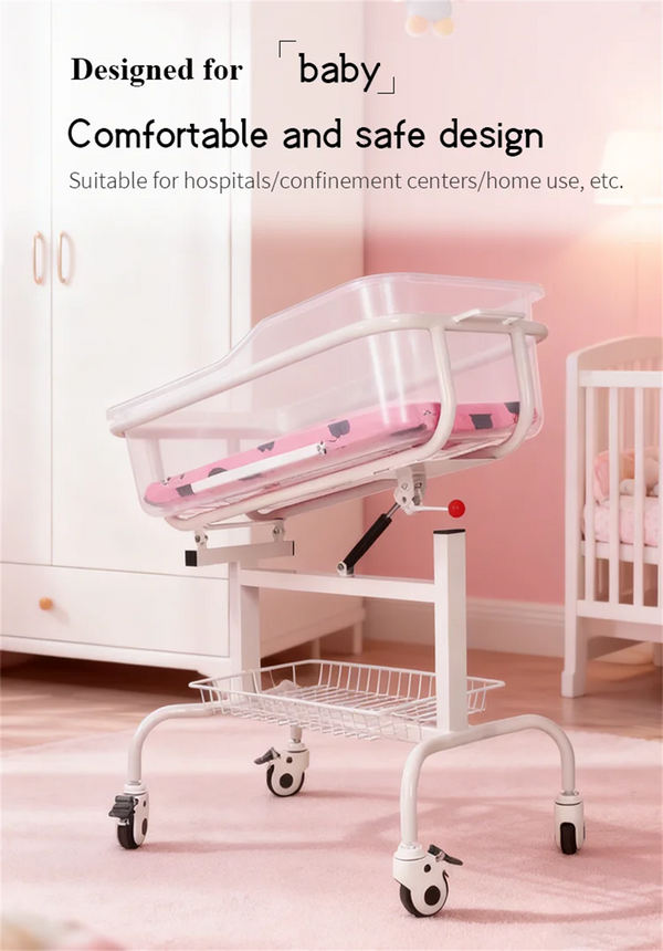 Clear Baby Bassinet Anti-Reflux Hospital Cot Newborn Crib w/ Wheels & Storage