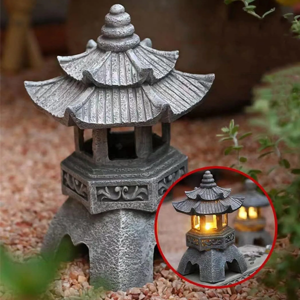 Pagoda Statues Outdoor Solar Powered Statue Zen Garden Lantern LED Garden Light