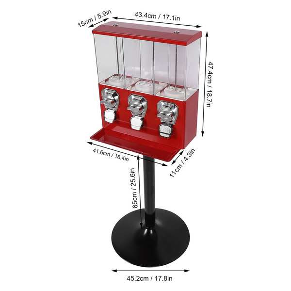 Gumball Machine 3 Section Vending Sweets Bubble Gum Balls Toy Candy Dispenser