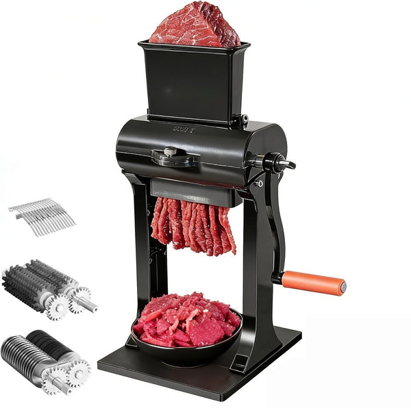 2-in-1 Meat Tenderizer Tool Stainless Steel Manual Cuber & Beef Jerky Slicer Set