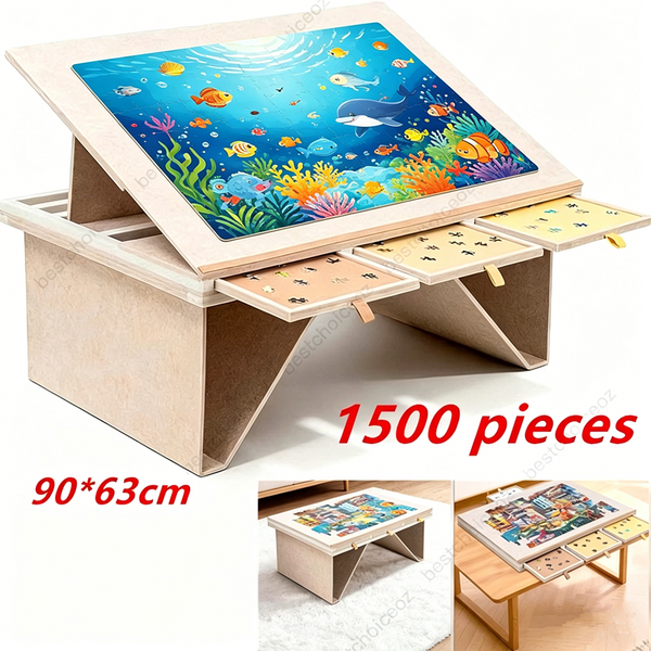 1500 Pieces Jigsaw Puzzle Table Tilting Puzzle Board with Cover Foldable Boards