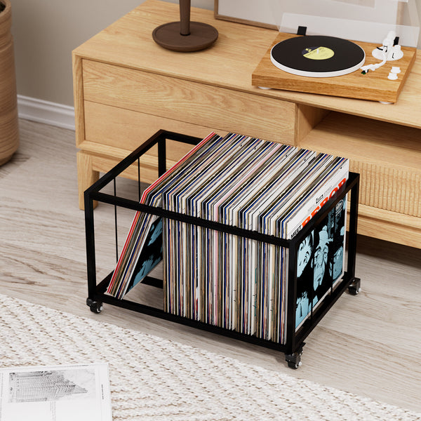 Vinyl Record Storage Rack on Wheels Sturdy Metal Frame Vinyl Organizer LP Holder