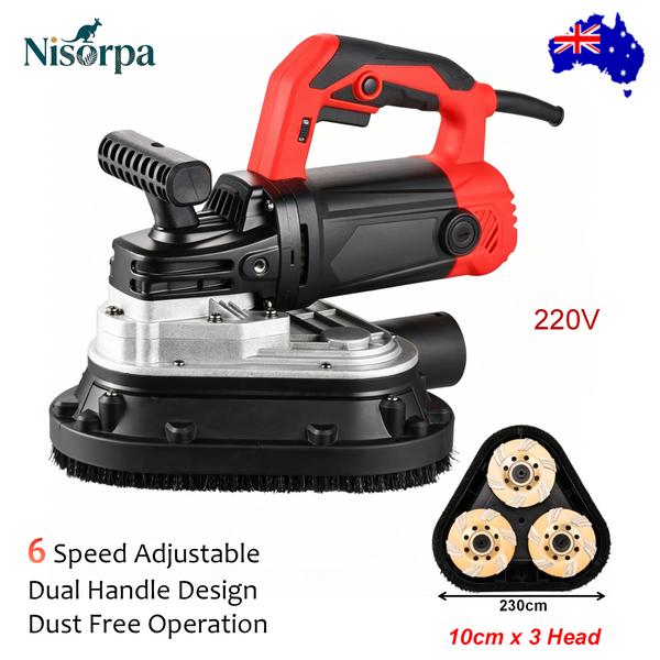 4"x3 Concrete Floor Grinder 3-Head 6 Speed Hand-held Smoothing Sander Polisher