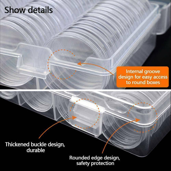 100pcs Coin Storage Box Case Capsules Holder Clear BOX 17/20/27/30mm(only box)